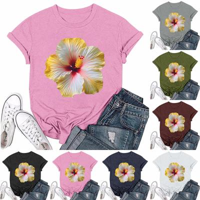 Women Fashion Printed Round Neck Short Sleeve T-Shirt Pullover Top