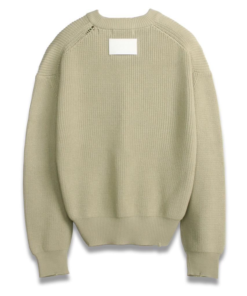 DOFFJASON Leather Patched Damaged Knit L.Green