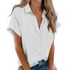 Womens Short Sleeve Shirts Solid Color Casua Button Down Blouse Tops With Chest Pocket