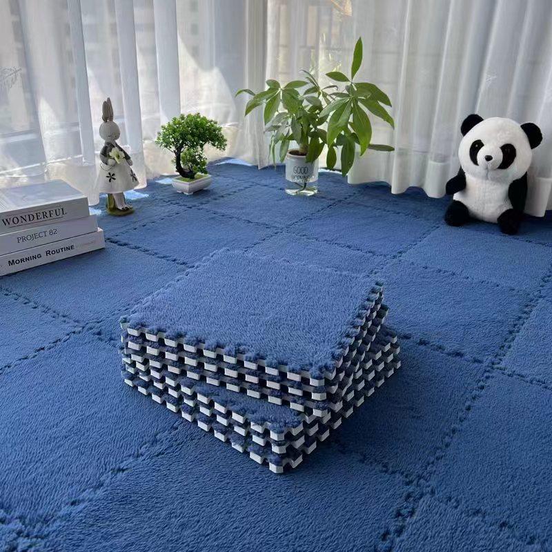 10Pcs Soft Plush Puzzle Carpet Play Mat 30*30*1CM Room Warm Playmat Interlocking Exercise Tiles Fluffy Area Decoration Mat Rug
