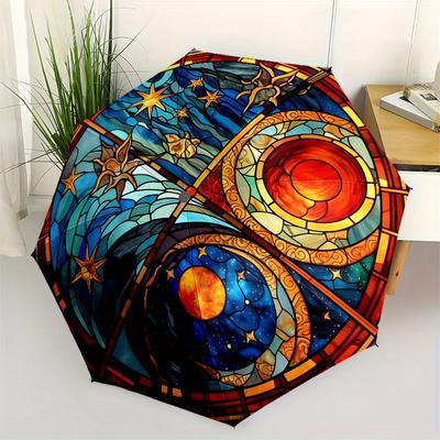 Stained Window Panel: Celestial DreamsUmbrella, Portable 3-Fold Compact Umbrella for Men & Women Gift