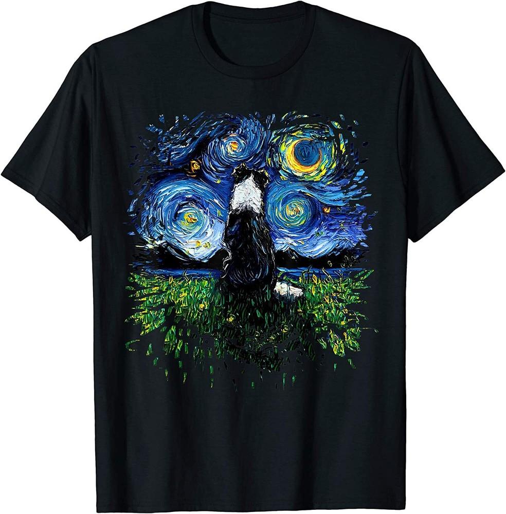 

NEW Border Collie Back Starry Night Impressionist Dog Art TShirt MADE IN USA Unisex T-Shirt XL