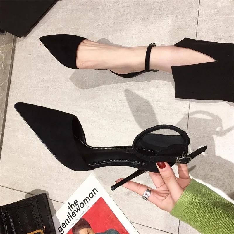 Spring and Autumn High Heel Women 2025 New Versatile Thin Heel Professional L Pointed Black Buckle Strap Single Shoe Women