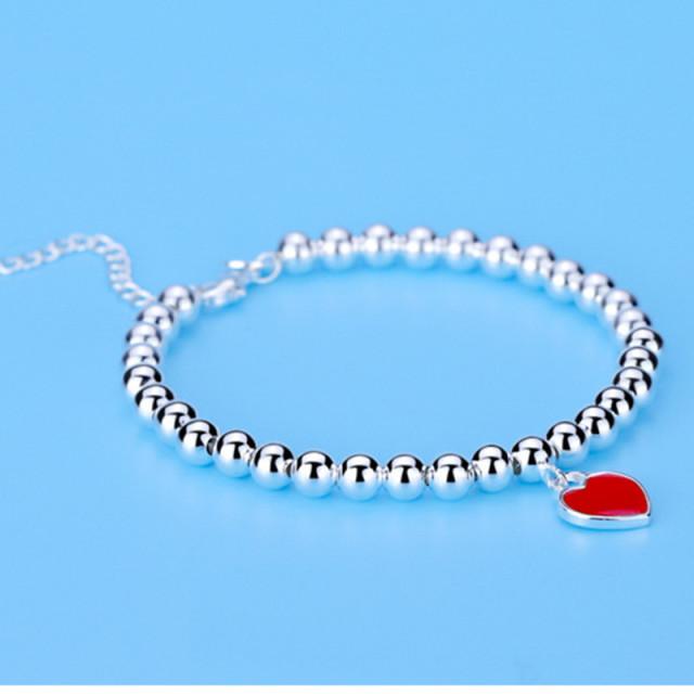 925 Sterling Silver Beads Chain Heart Pendant Bracelets for Women Street All-match Fashion Designer Jewelry Party Wedding Gifts