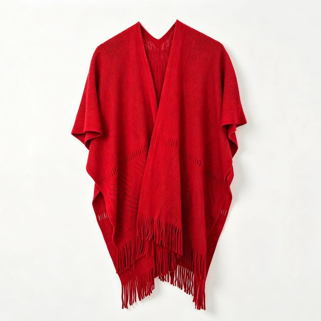 Knitted Hollow Shawl High-End Travel Cape Casual Simple Solid Color Slit Towel Play Personalized Wear