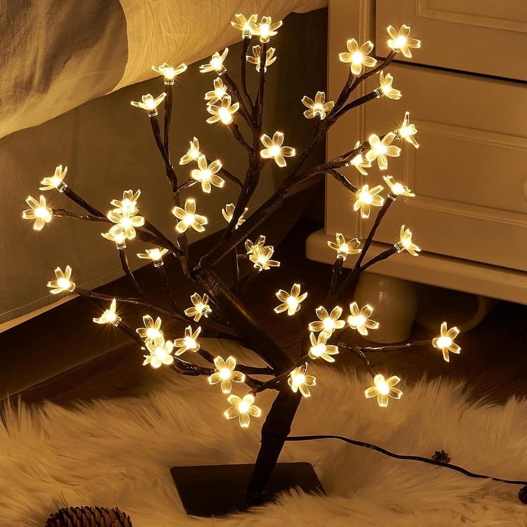 Tree LED Cherry Blossoms Bonsai Tree Lamp 18 Inch, 28 LED Silicon Tree Adjustable Branches for Room Decoration Light