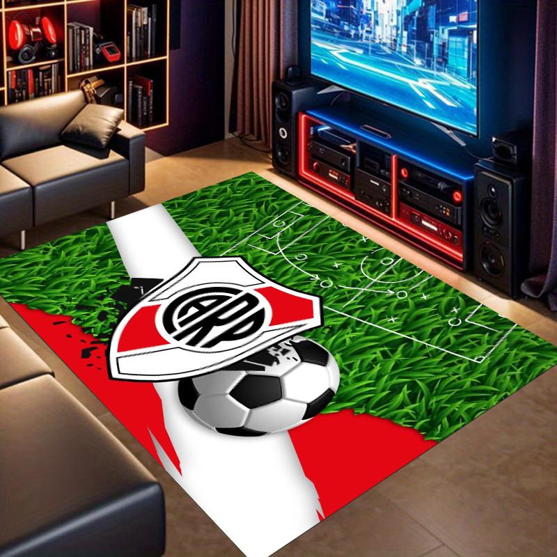 River Plate CARP Crest Soccer Field Grass Print Area Rug Argentine Football Fan Non Slip Rectangular Floor Mat Gaming Room Sports Fan Home Decor Rug