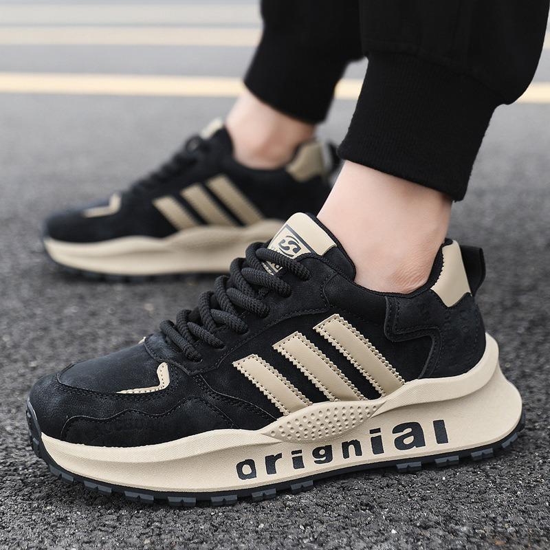 Spring and summer men's lace-up platform casual shoes leather fashion trendy shoes flat heel outdoor sports shoes