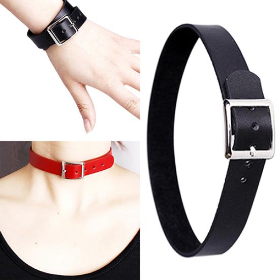 Punk Faux Leather Belt Choker Collar Necklace Women's Club Jewelry Birthday Gift