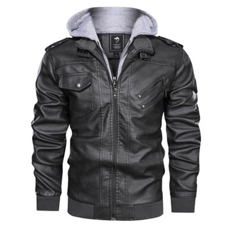 Leather Jacket Men's PU Jacket Autumn and Winter Men's Imitation Leather Jacket Hooded Jacket