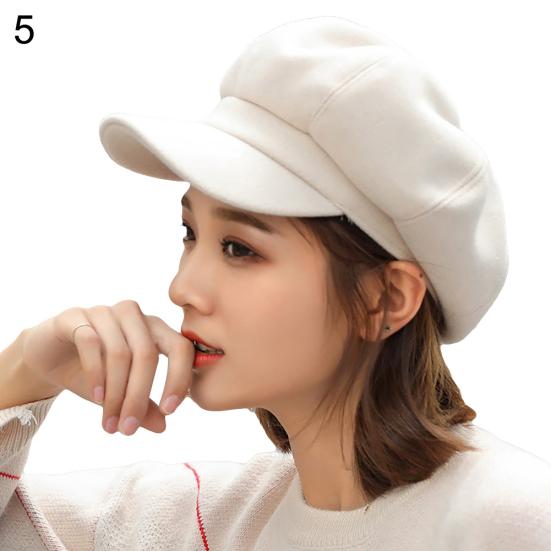 British Style Felt Solid Color Wide Brim Women Beret Winter Warm Peaked Cap Hat
