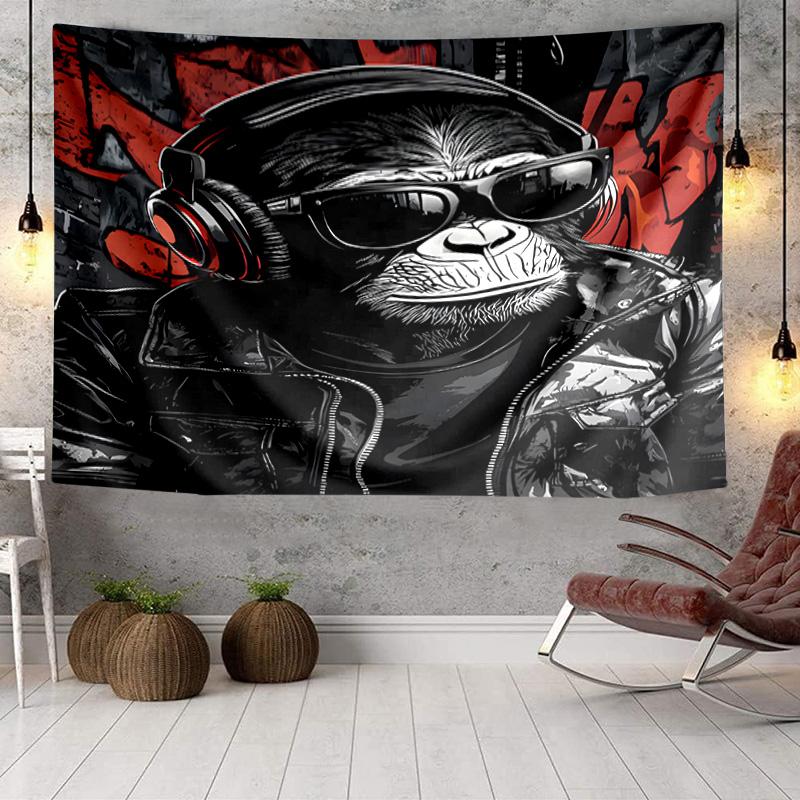 Monkey Music Headphones Tapestry, Unique Design Tapestry, Wall Decor for Bedroom,Livingroom, Playroom,Heartwarming Fan Holiday Gifts