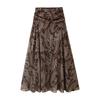 Elegant Fashion Chiffon Beaded Vintage Printed Flared Midi Skirt Women