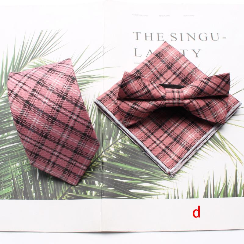Polyester Cotton Business Dress Suit Tie Men'S Plaid Chest Towel Square Towel Banquet, Three-Piece Set