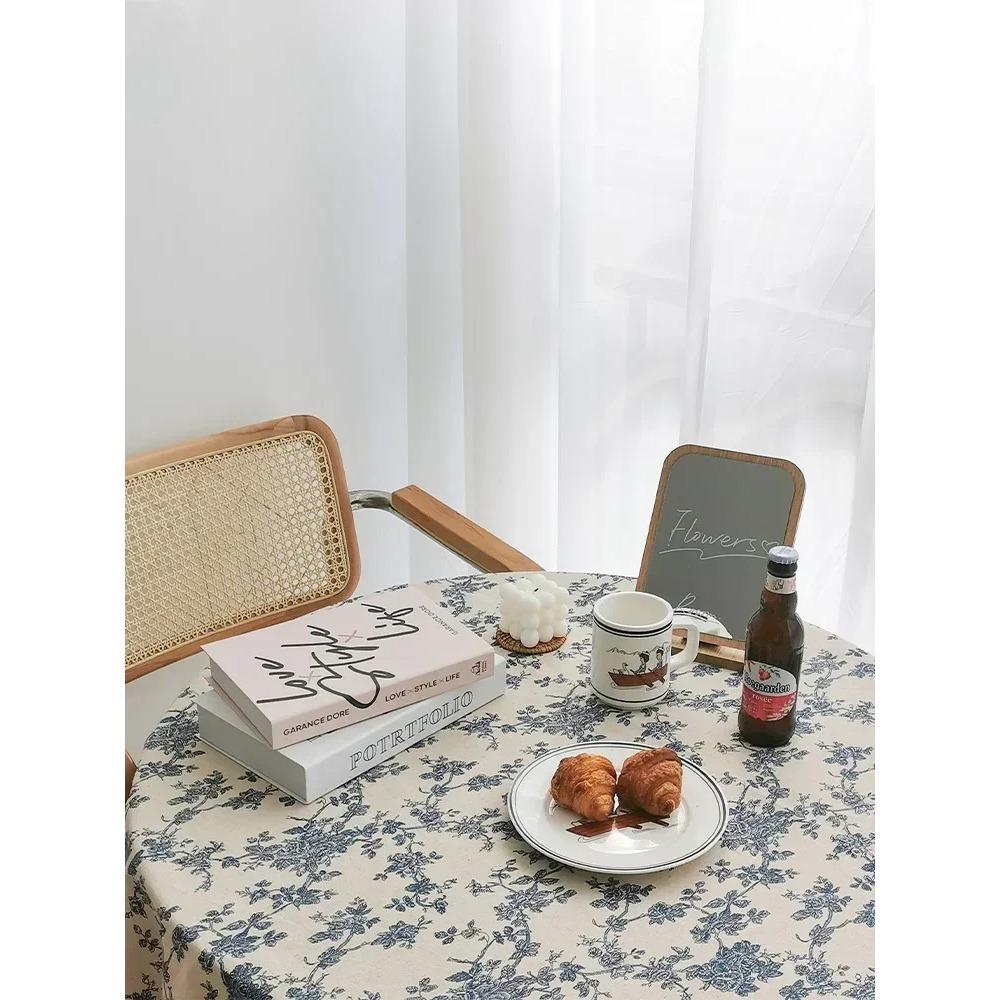 Floral Linen Cotton Tablecloth Pastoral Floral Rustic Washable Round Table Cover For Farmhouse Decor,Picnic,Tabletop Decor