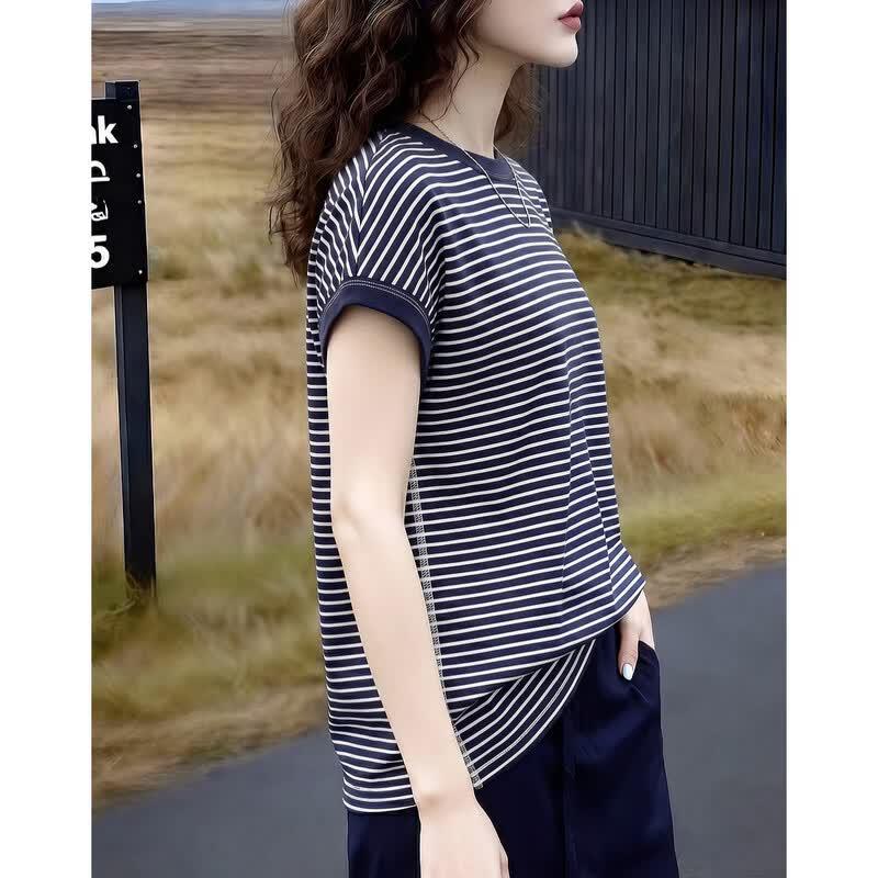 Demana Women's Striped Cotton Blend T-shirt
