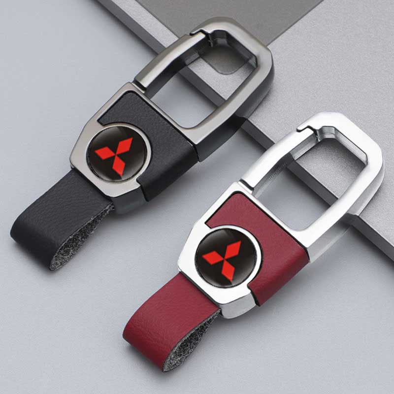 Genuine Leather Car Key Holder Keychain With Metal Buckle for Mitsubishi Lancer 9 ASX L200 Colt Outlander Pajero Eclipse EVO