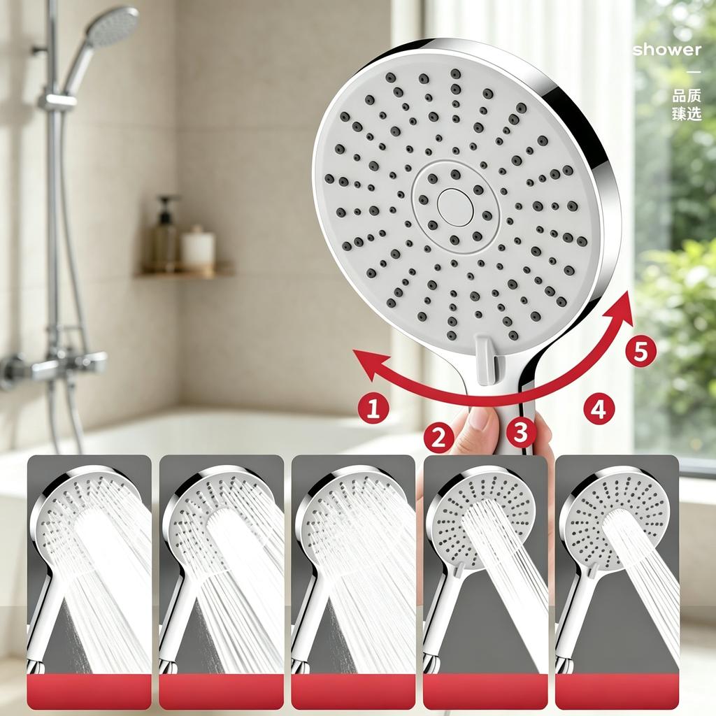 5 Modes Adjustable Handheld Shower Head High Pressure Silver Black Grey Rainfall Sprayer Household Bathroom Accessory