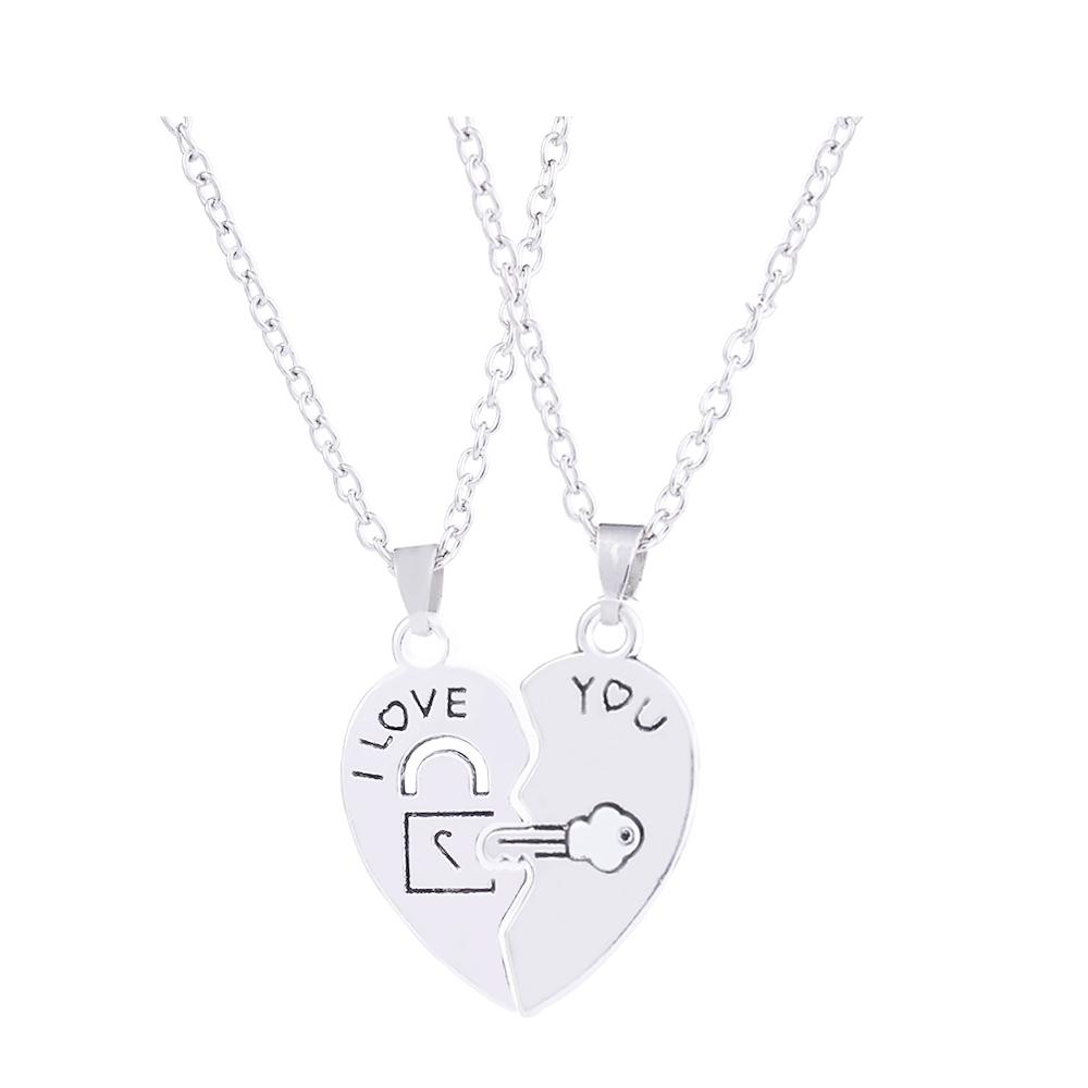 

2 Pcs I Love You Heart Pendant Necklace Set Lock And Key Choker Chain For Couple Lovers Romantic Jewelry Valentine s Day Gift 45cm