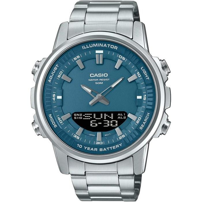 Casio World Time Analog-Digital Quartz Men s Watch AMW-880D-2A1V Grayish Blue Metal Band