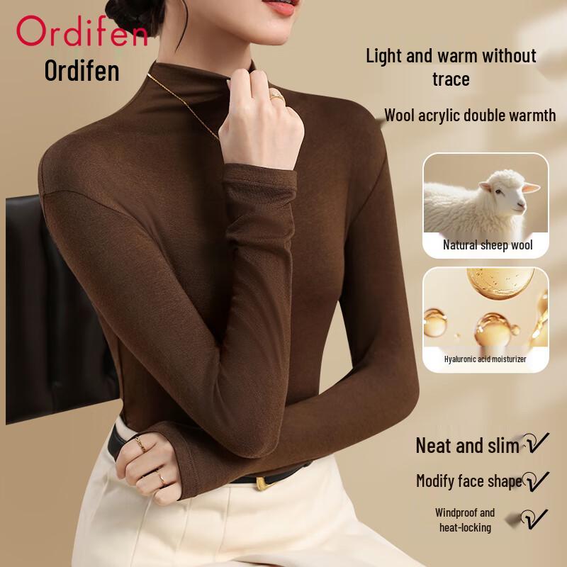 Audifen Women's Slim-Fit Semi-High Collar Thermal Knit Top