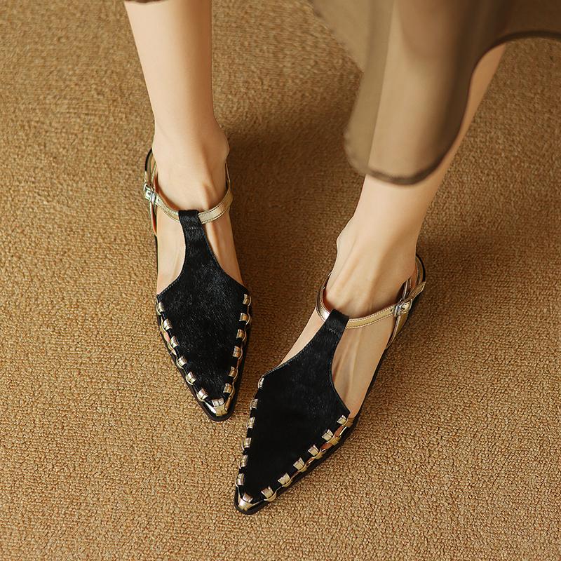 Fashion NEW Summer Women Sandals Genuine Leather Shoes for Women Cover Toe Slingback Sandals Pointed Toe Strange Heel Designer Sandals