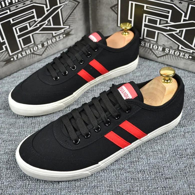 

Весенняя обувь 2024 года для мужчин, повседневная обувь из парусины, модные полосатые туфли для скейтбординга на плоской подошве, молодежные кроссовки на шнуровке 44 чёрный