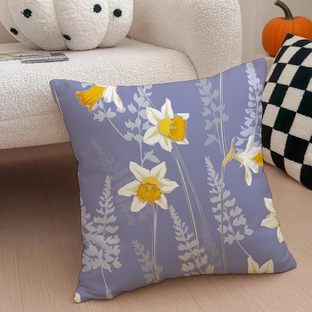Warm bright yellow Daffodil Narcissus flowers Cushion Cover Throw Pillow Cover Hidden Button Durable Polyester Chair Cushion