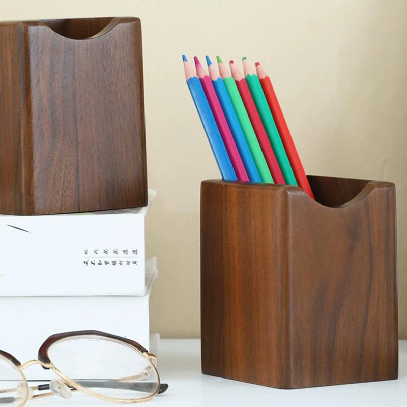 Naturalny Orzechowy Pojemnik na Długopisy Drewniane Etui do Przechowywania Piór Atramentowych Organizer na Przybory do Pisania na Biurko Artykuły Biurowe Szkolne Prezent