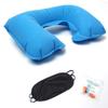 3Pcs/pack Soft U Shaped Air Inflatable Pillow Portable Flock (1 Pc Pillow+1 Pc Eye Cover+1Pc Earplug)