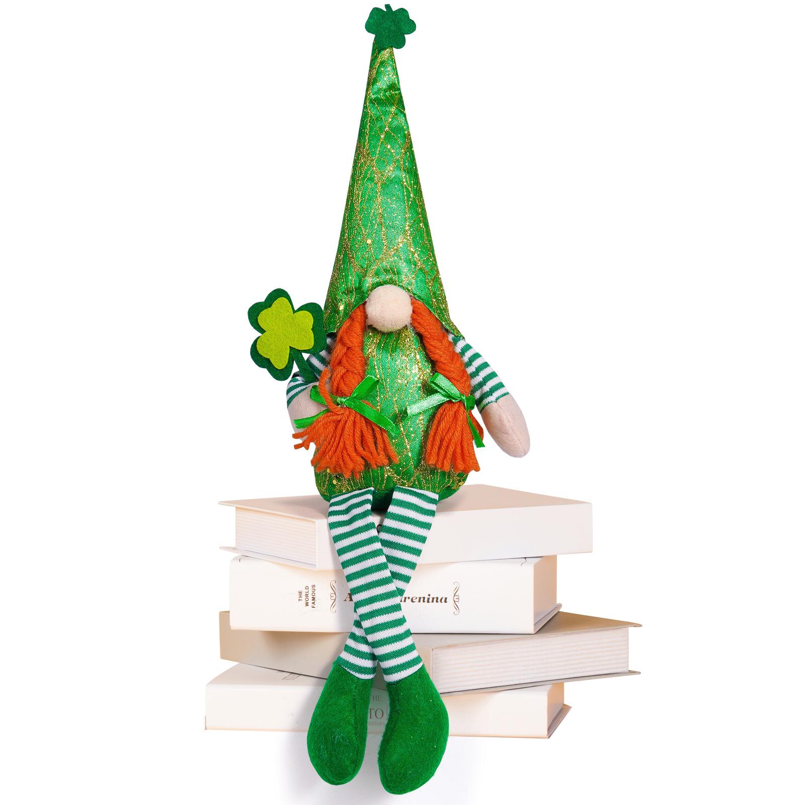 St. Patrick s Day Glitter Gnome Ornament with Green Leaves