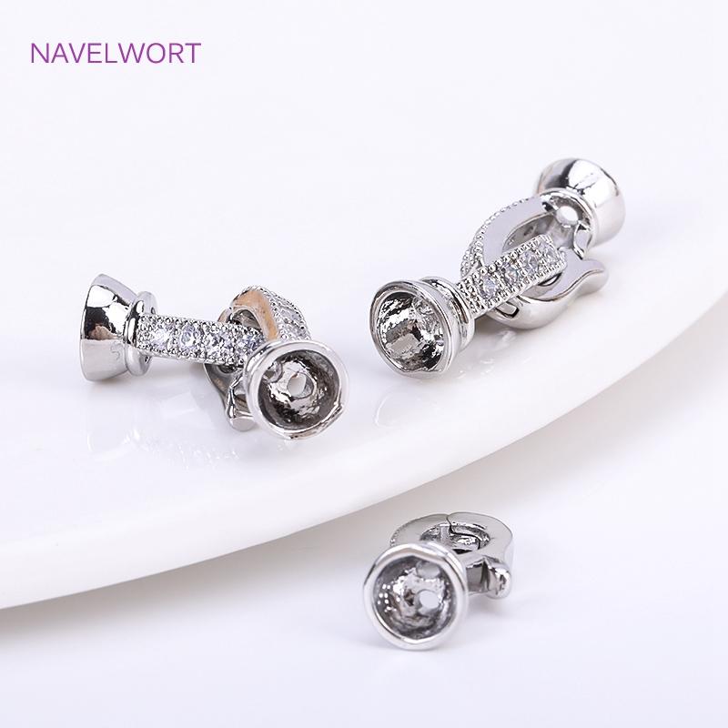 18K Gold Plated Brass Fastener Connectors,Clasp For Bracelet,Inlaid Zircon Pearl Clasp Fastener DIY Jewelry Making Accessories