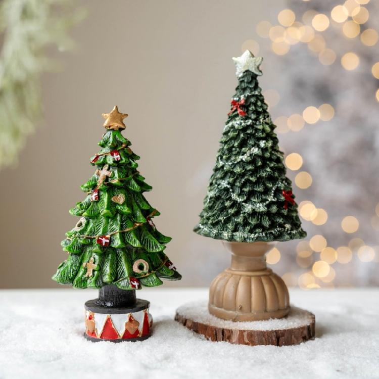 Festival Colorful Christmas Houses Tree Bear Statue Resins Miniature Figurine Ornament Seasonal Holiday Desktop Decors