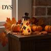 Adornos Decorativos de Fantasma de Resina, Figura Patchwork Iluminada con Linterna de Calabaza, Esculturas de Halloween Estilo Granja Rústica, Lámpara de Mesa,