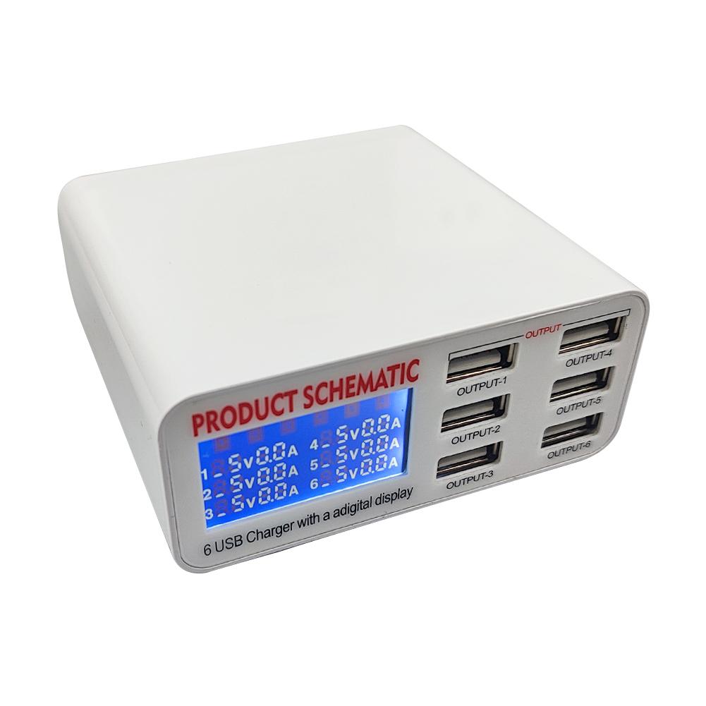 USB Charger Portable Multi USB Port Charger 6 Ports USB Socket Fast Charger with LCD Display
