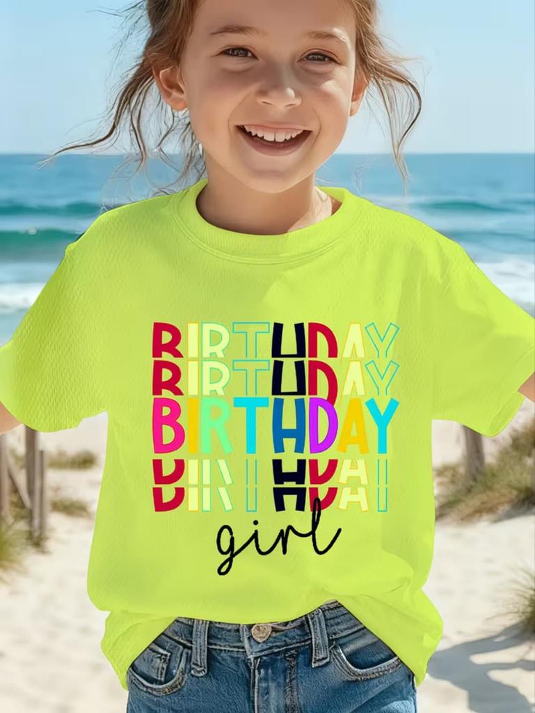 Girl Clothes Birthday Princess Printed Girls T-Shirt Happy Birthday Girl Party Outfit Tops Kids Short Sleeve Tshirt Kids Clothes