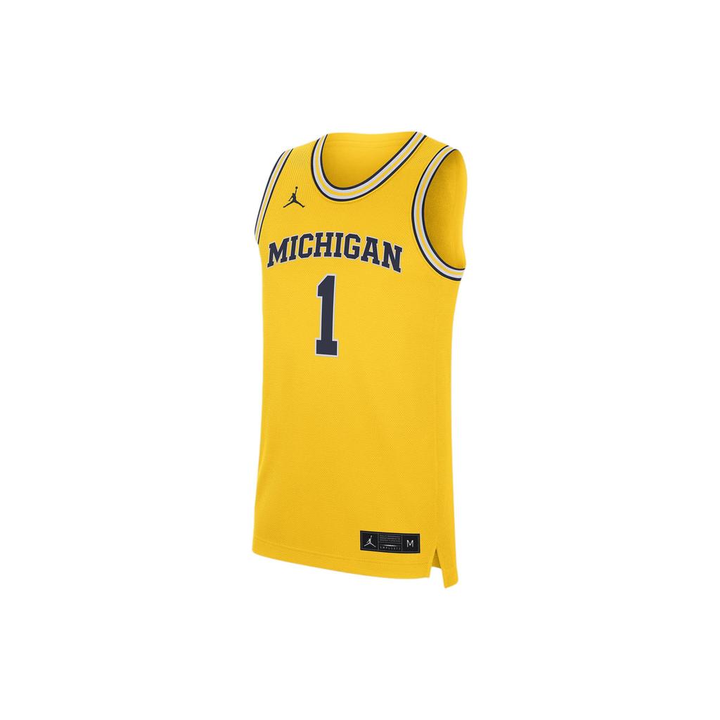 Jordan College Replica Michigan Letter Number Print Comfortable Breathable V-Neck Basketball Jersey Men Jersey Yellow CD3151-728