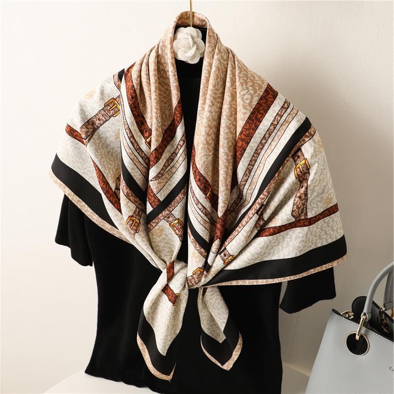 Fish scale pattern European and American square scarf 91cm twill silk scarf autumn and winter new versatile decorative shawl bag head scarf silk scarf