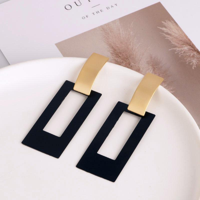 Fashion Square Dangle Drop Korean Earrings For Women Geometric Hollow Gold Black Earring Wedding Kolczyki Jewelry