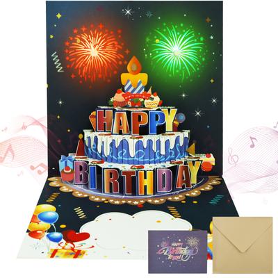3D Licht Musik Geburtstagskarte Pop Up Happy Birthday Karte Feuerwerk Geburtstagsgrußkarten Alles Gute zum Geburtstag Party Geschenk Nachricht Karte