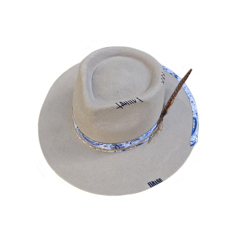 Modaya Uygun Saf Yün Silindir Şapka Webbing Tüy Süslemeli Koyun Keçesi Şapka