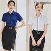 Women's Blue Short-Sleeve Formal Summer Workwear Shirt