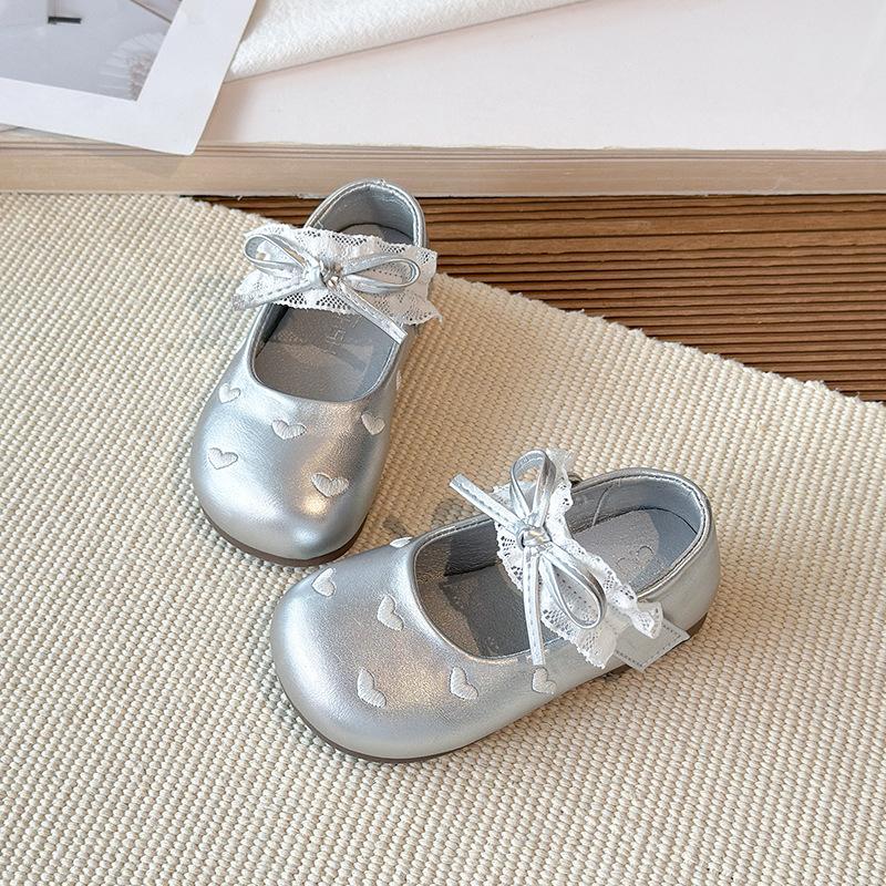 [Spring Autumn Korean Girls Bow Lace Trim Ballet Flats French Princess Shoes] size 21 серебряный