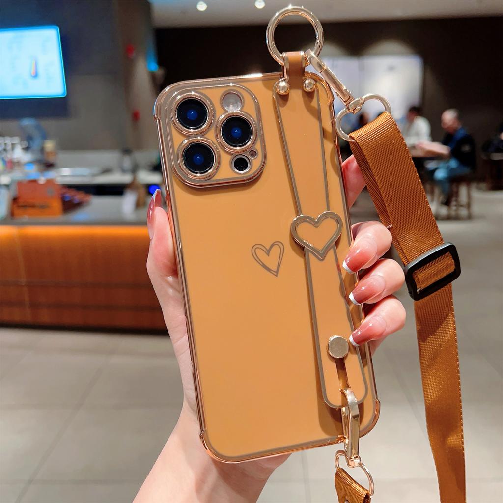 Für IPhone 16E Beschichtete Liebe Armband Ständer Handyhülle für Apple 15 ProMax Band 14 Schutzhülle