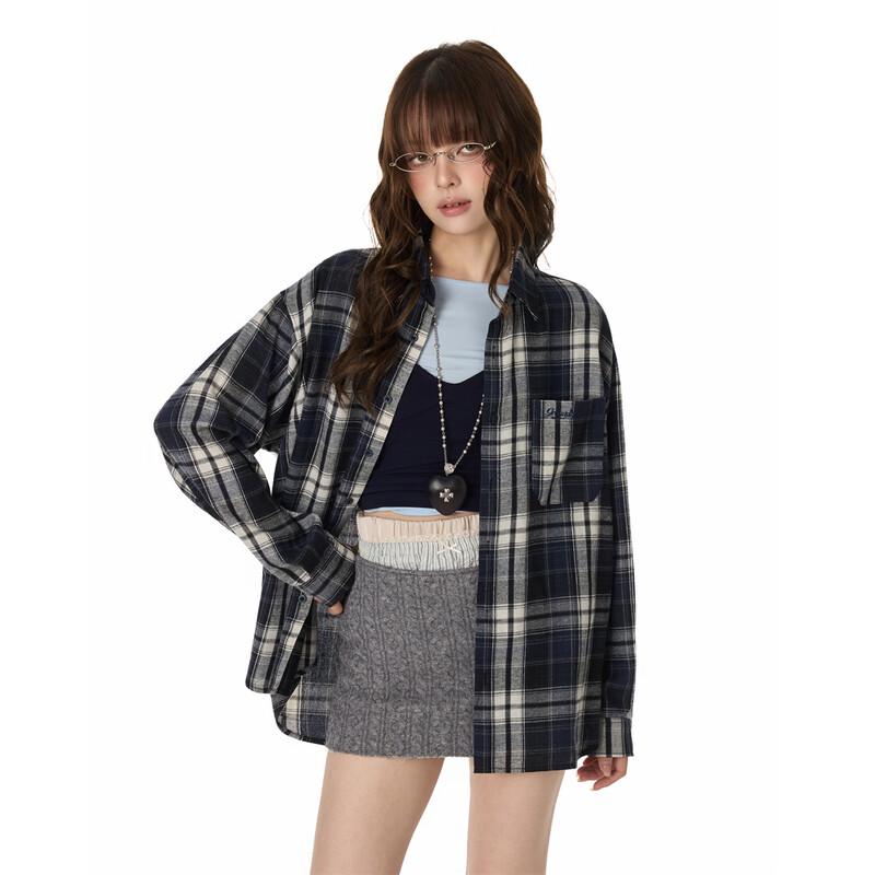 GROUND ZERO Unisex Plaid Color-Block Long Sleeve Shirt