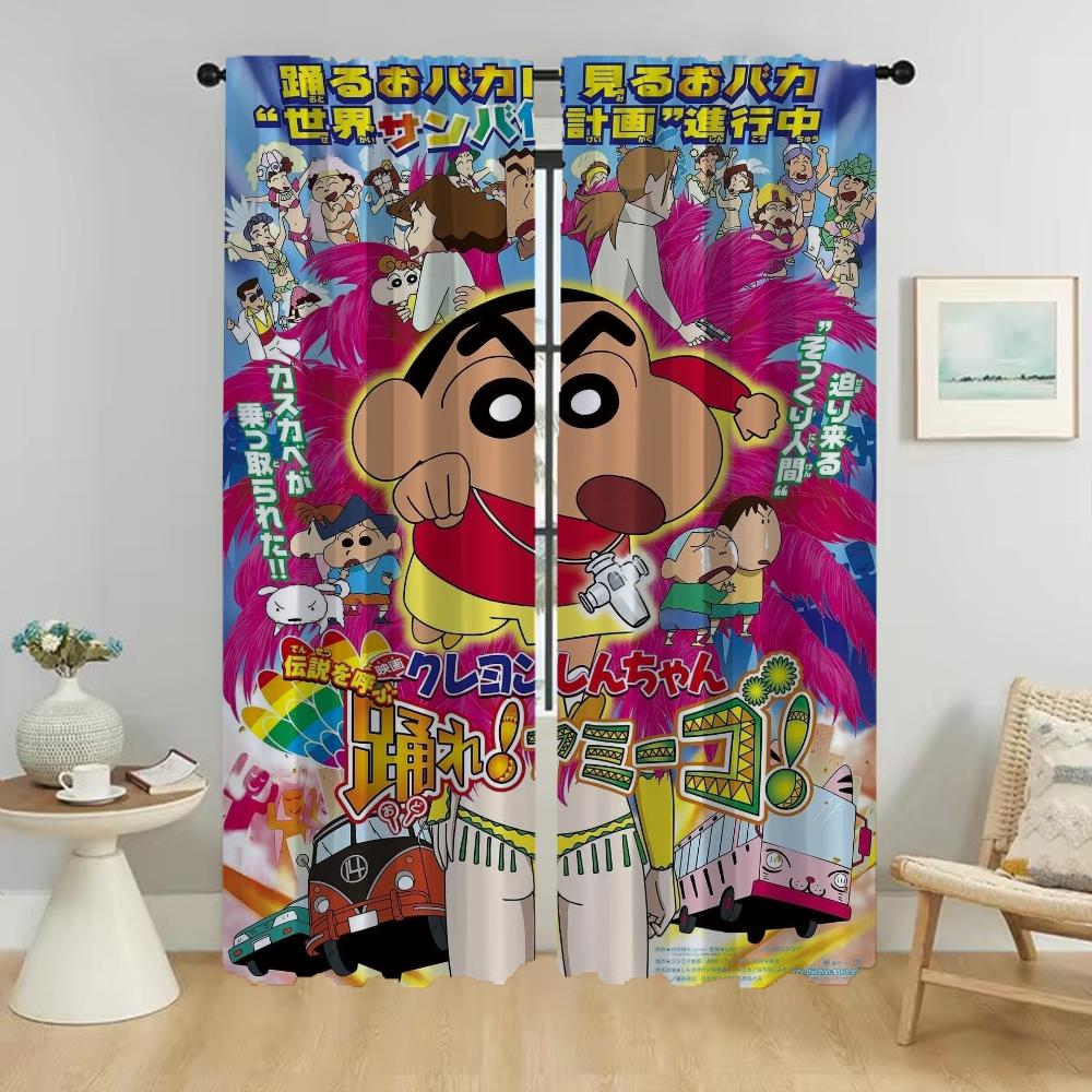 Crayon Modern Living Room Curtains 2 Pieces Partition Halloween Decoration Tulle for Bedroom Blackout Curtain Shades Kitchen