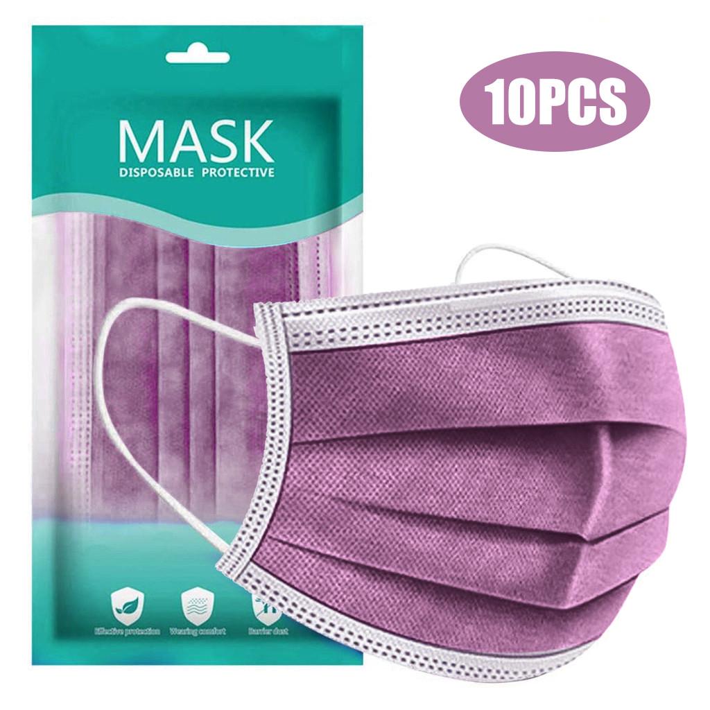 Disposable Face Masks 10 Pack 3-Ply Protective Breathable Earloop Masks for Daily Use Comfortable Fit фиолетовый