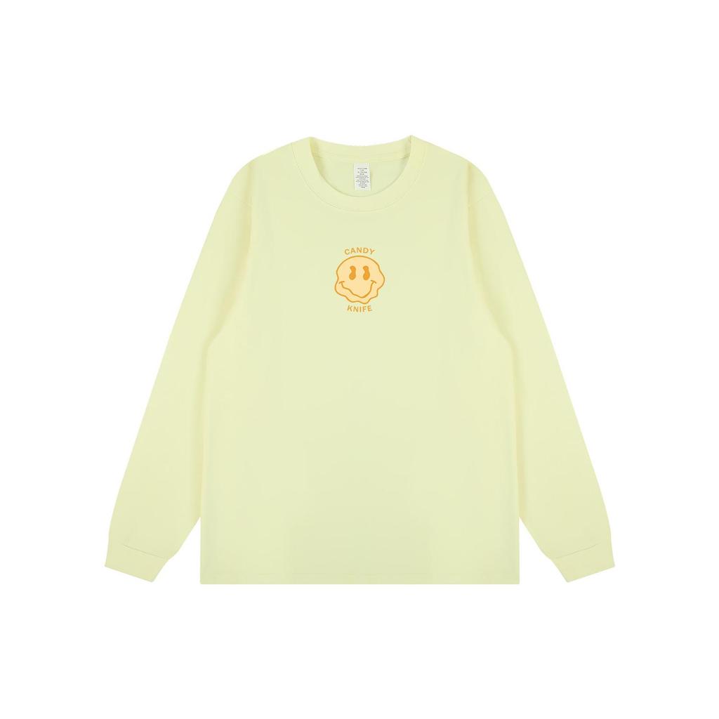 Trendy Retro Hong Kong Style Printed Couple Cuffed Sleeve Loose Long Sleeve T-shirt