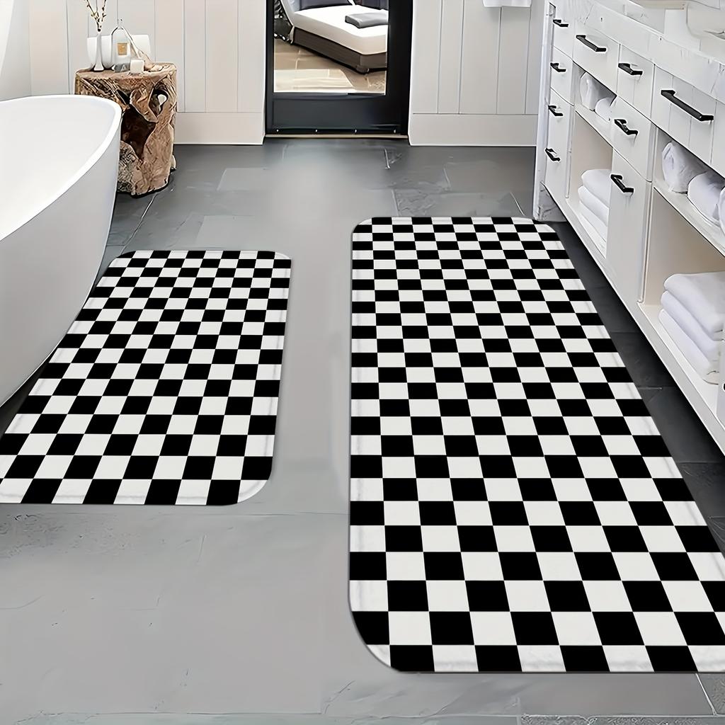 Black White Check Kitchen Mat Home Decor Non-slip Hallway Balcony Rugs Laundry Rooms Entrance Door Mat Bathroom Foot Pad