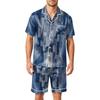 Men's Satin Short Sleeve Pajama Set Two Piece Sleepwear with Button Front Shirt and Shorts with Pockets Soft Lightweight Lounge Wear